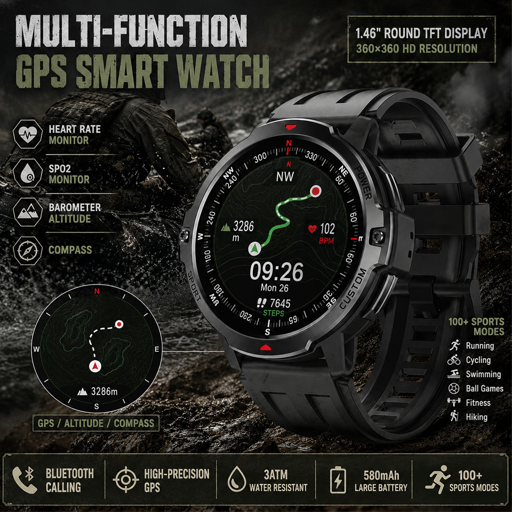 Smartwatch Timex Watches For Women - YENI 1.46 Inç Askeri GPS Smartwatch