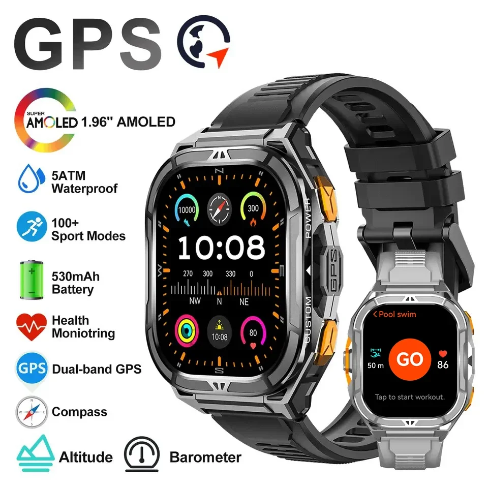 Smartwatch Digital Watches For Men - Lüks AMOLED Akıllı Saat Gerçek GPS